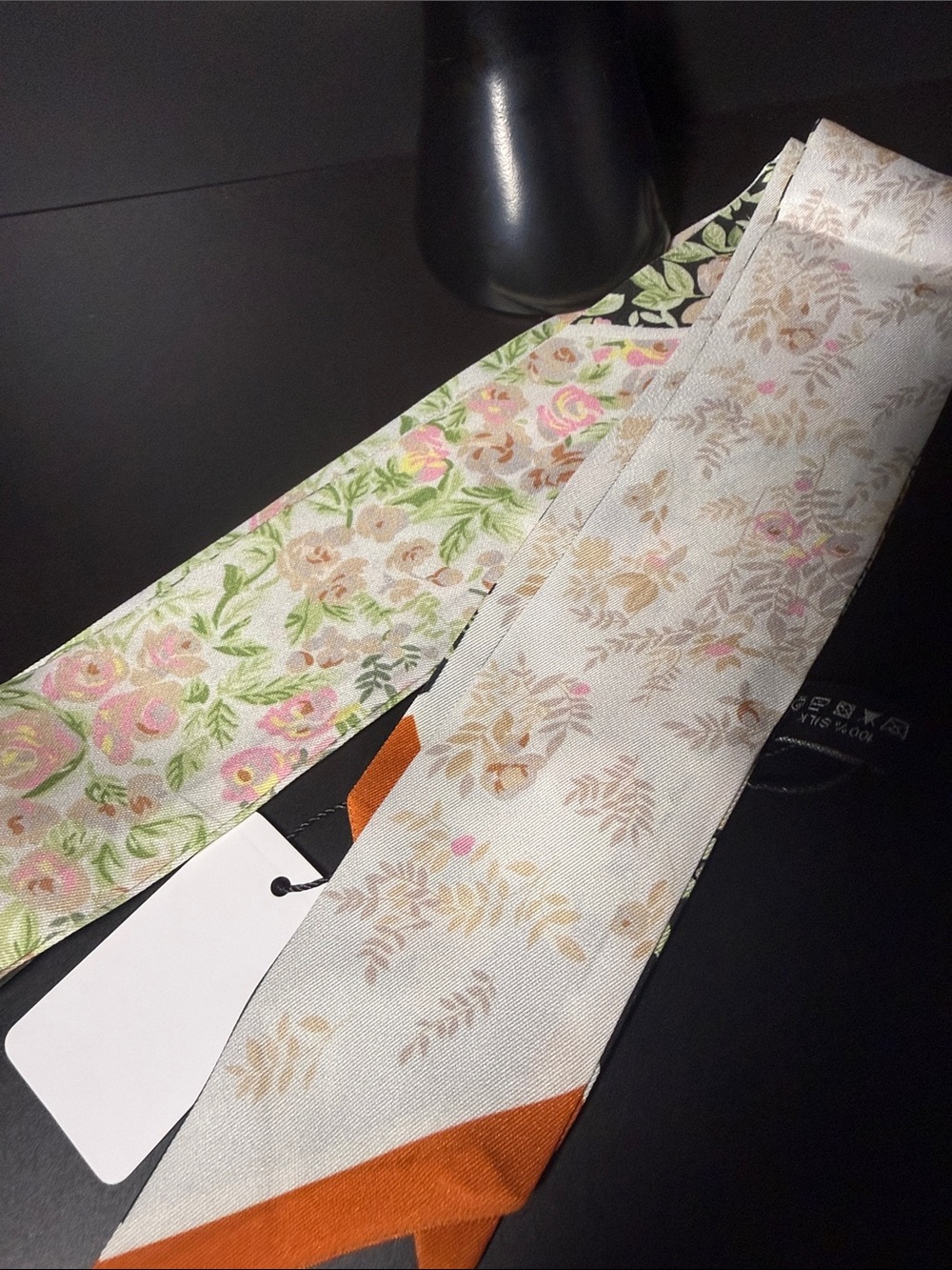 Floral Print Silk Neck Scarf — Pink & Cream